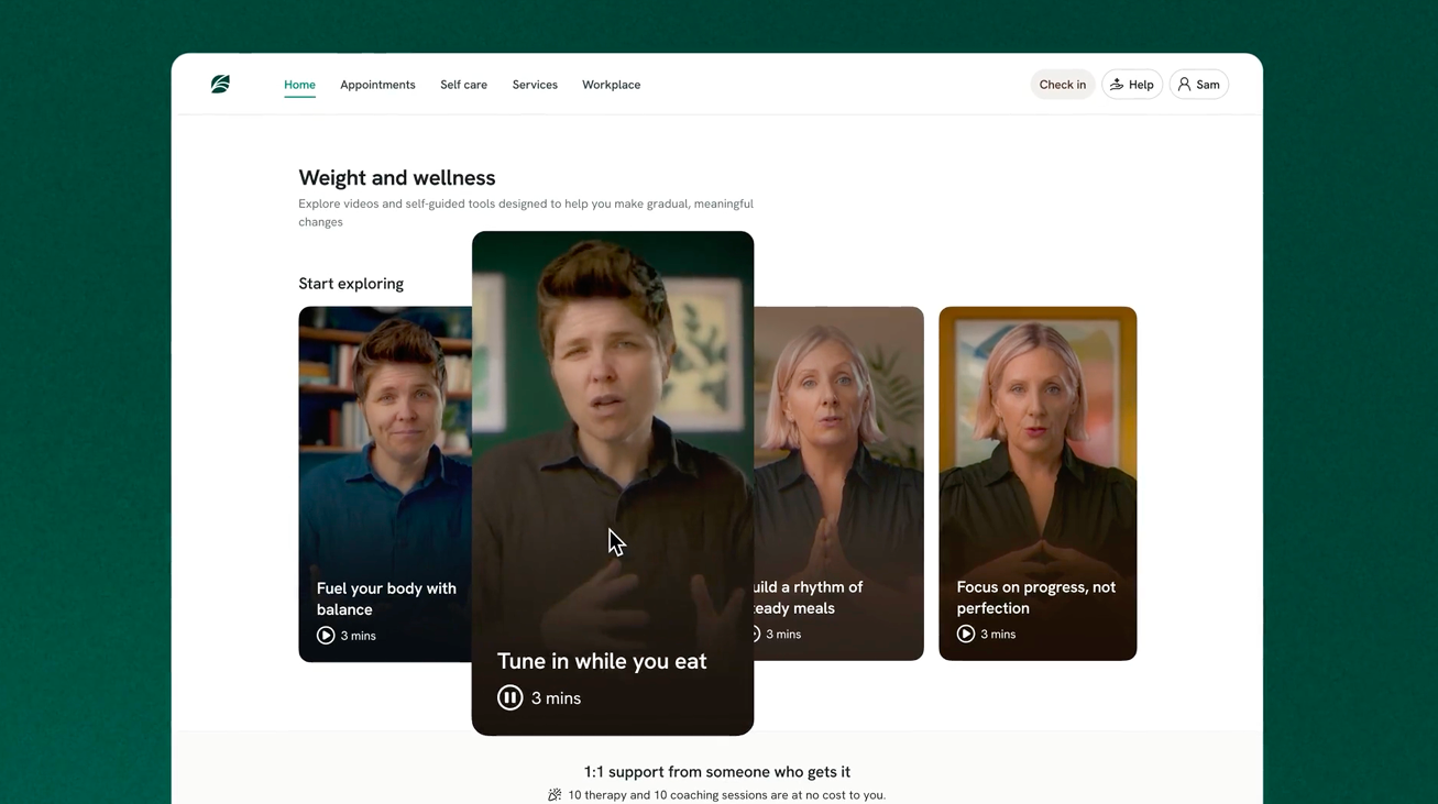 Spring Health platform: video library of self-guided wellness tools and coaching